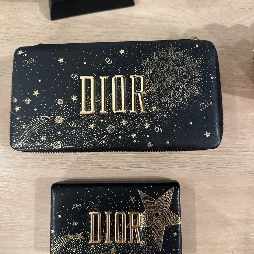 Dior Black Clutch & Wallet Set with Gold Accents